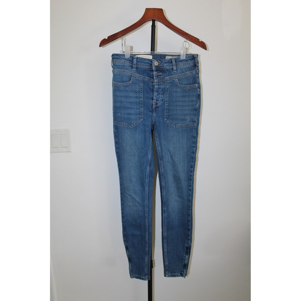 Pilcro Anthropologie‎ High-Rise Skinny Jeans Blue Medium Wash Ankle Zip 26
